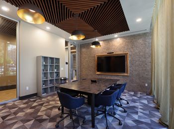 Conference room with wooden ceiling detail